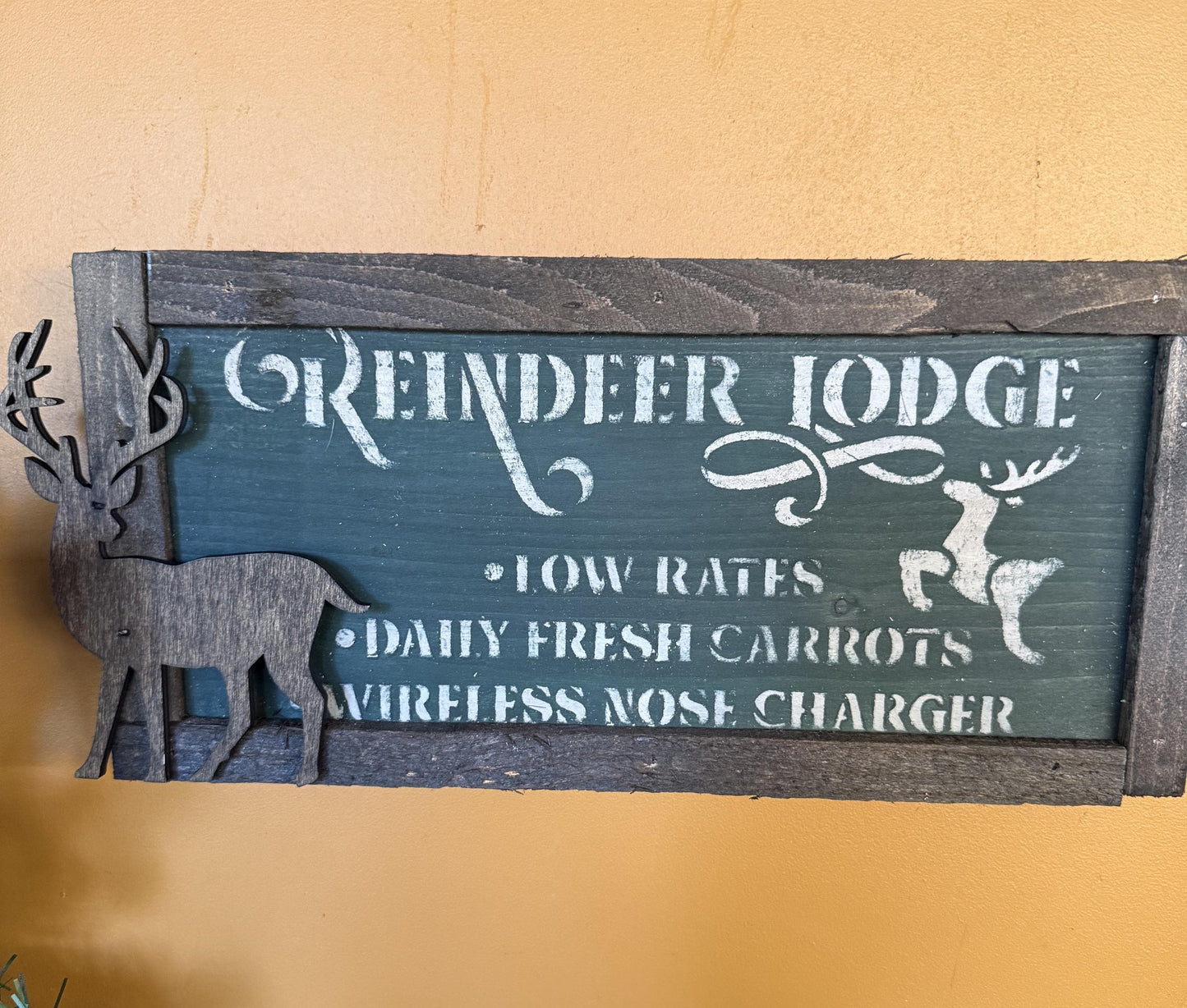 Christmas Rustic Reindeer Lodge Wood Sign
