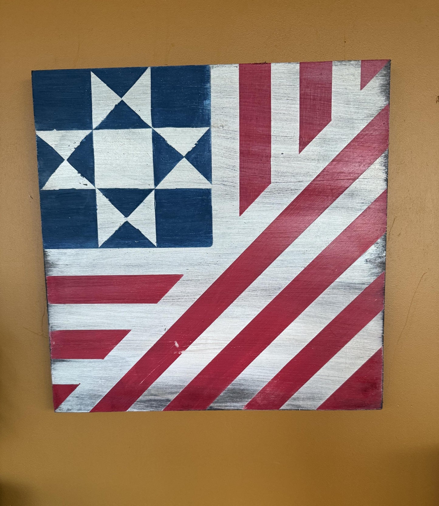 Patriotic American Flag Barn Quilt Sign 12 in by 12 in