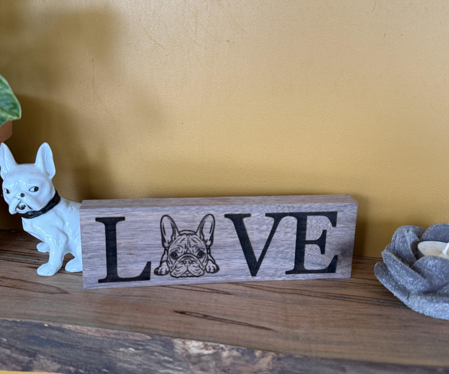 French Bulldog Love Engraved Wood Sign