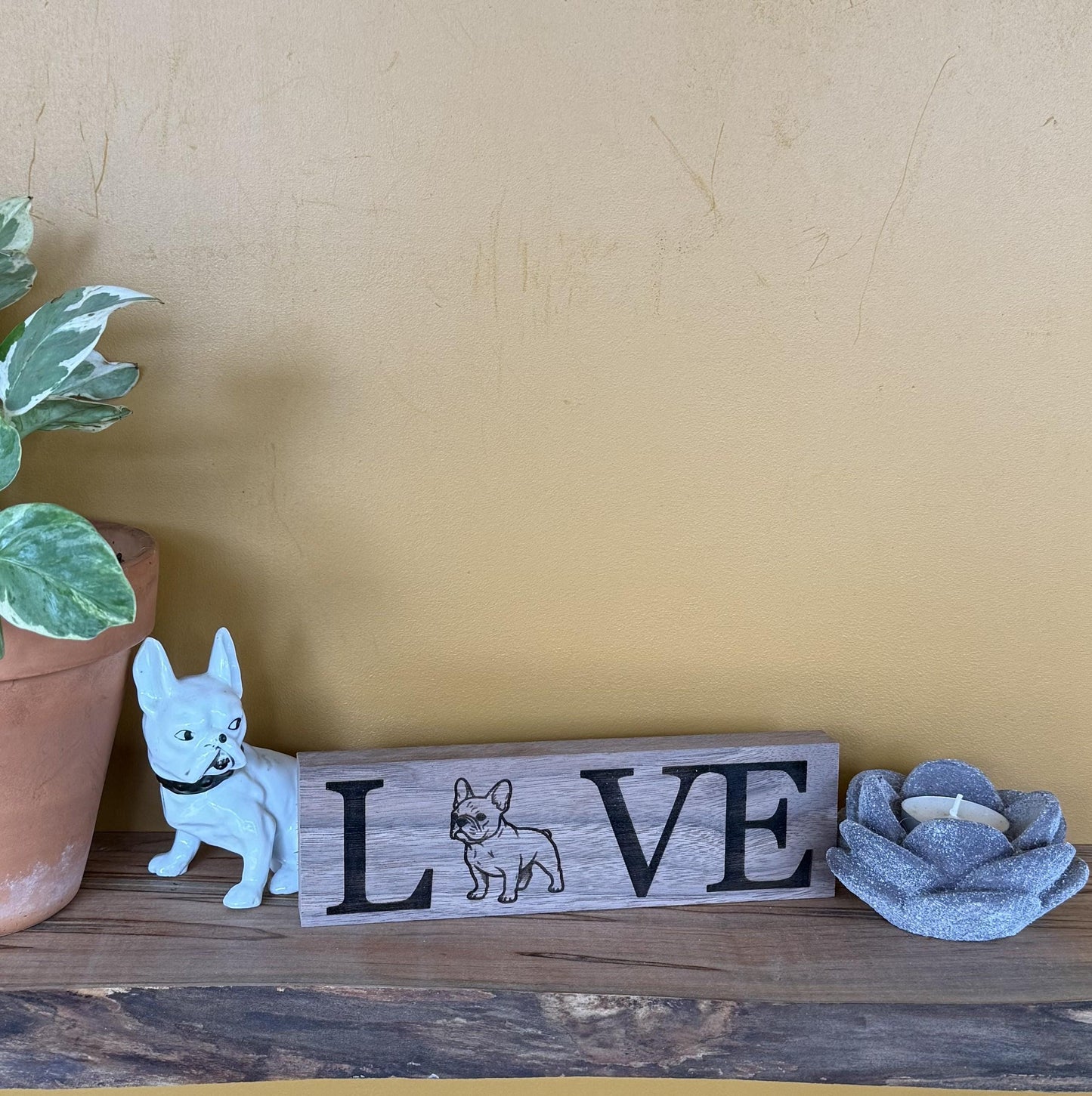 French Bulldog Love Engraved Wood Sign