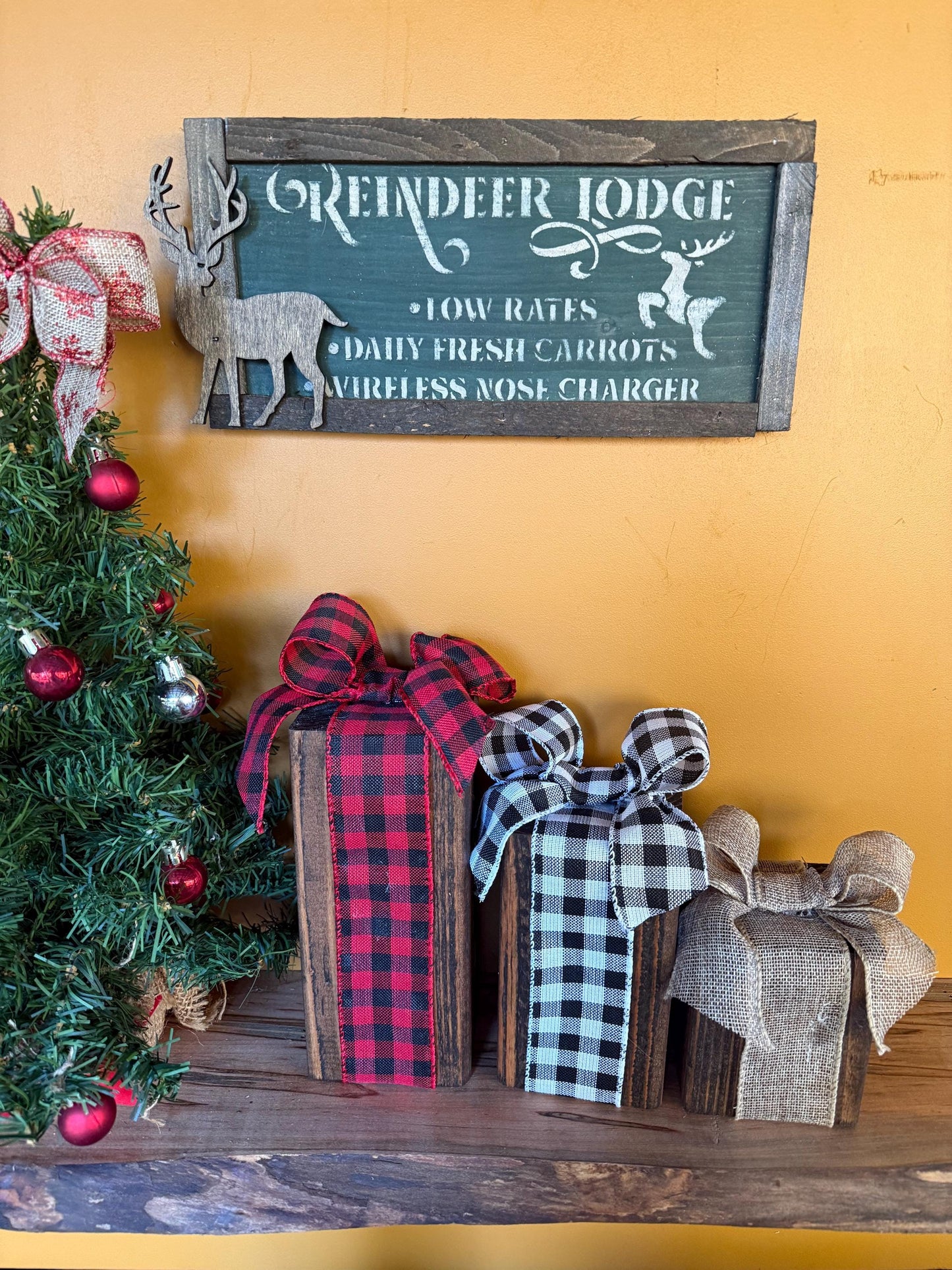 Christmas Rustic Reindeer Lodge Wood Sign