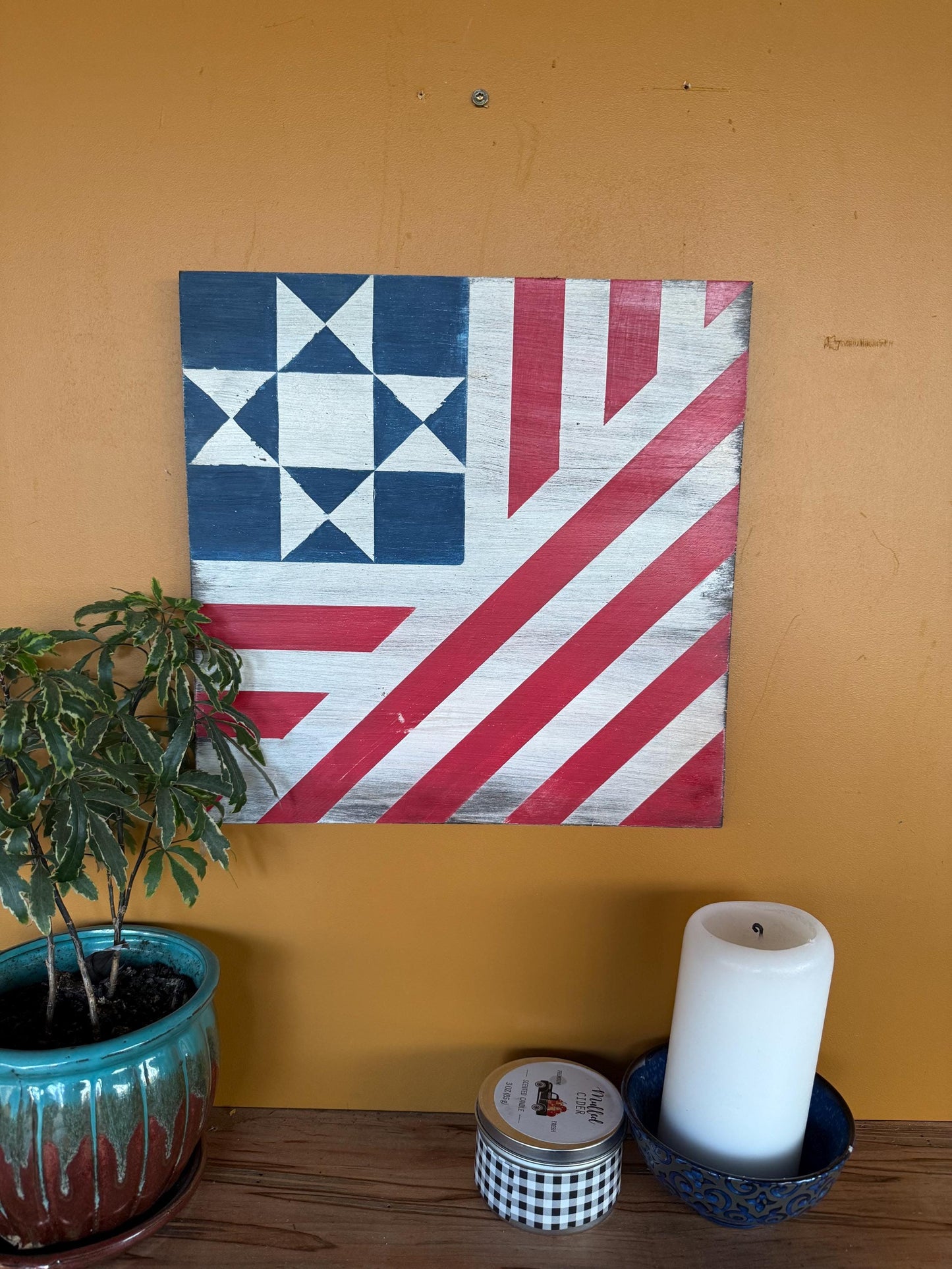 Patriotic American Flag Barn Quilt Sign 12 in by 12 in