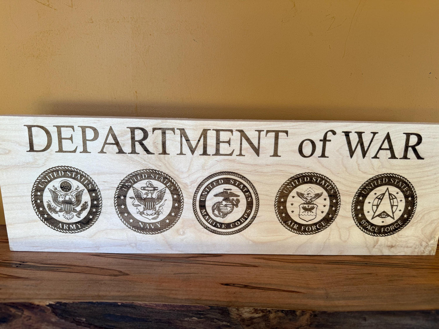 Department of War Military Maple Wood Sign