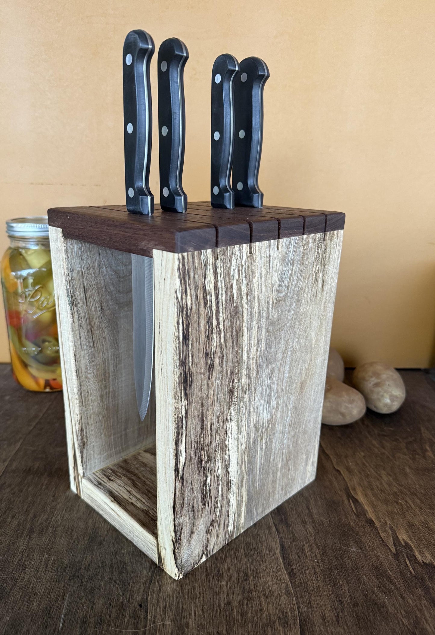 Knife Block - Hackberry and Walnut