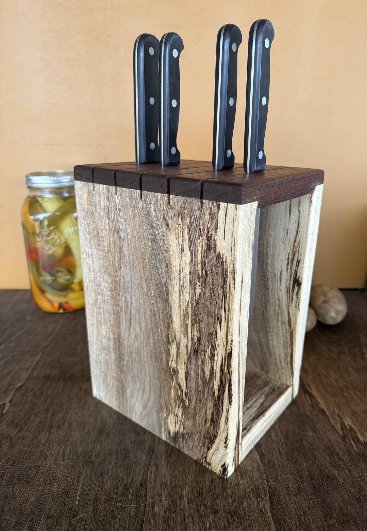 Knife Block - Hackberry and Walnut