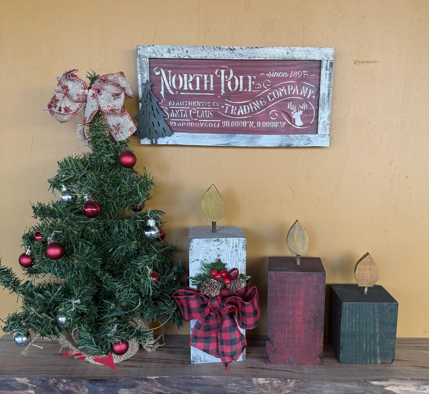 Christmas Wood Candle Trio