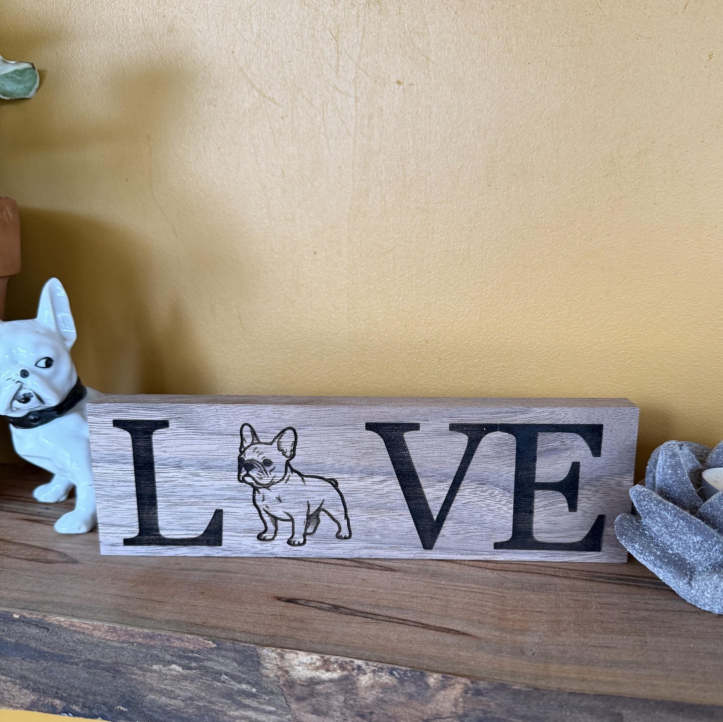 French Bulldog Love Engraved Wood Sign