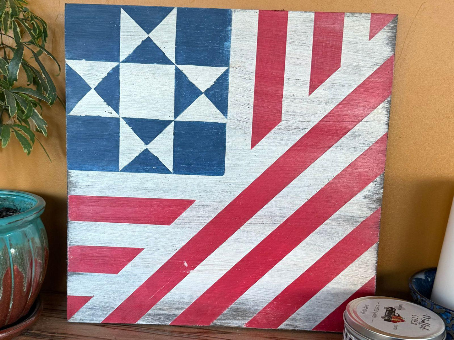 Patriotic American Flag Barn Quilt Sign 12 in by 12 in