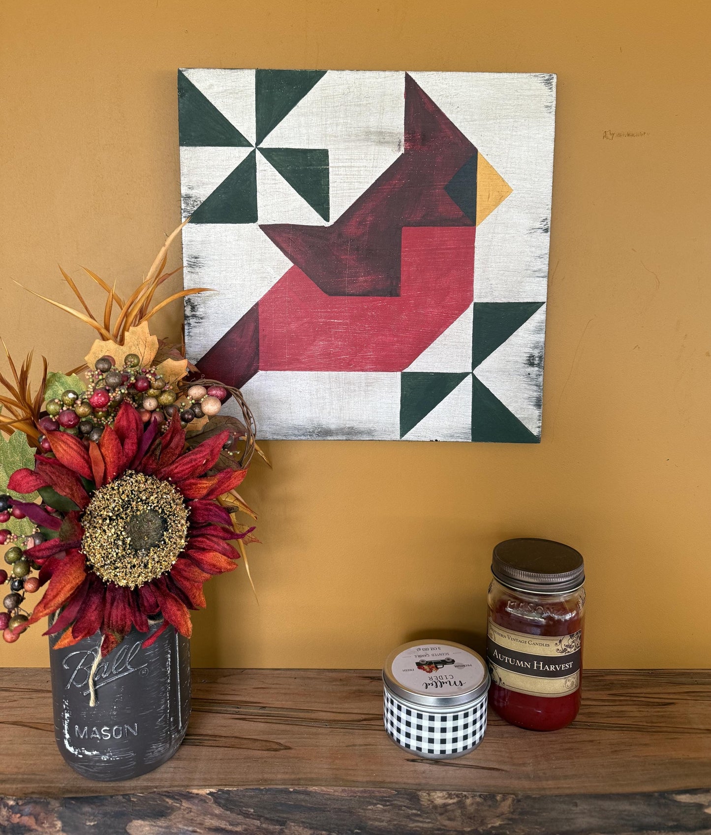 Cardinal Barn Quilt Wall Art 12 in x 12 in