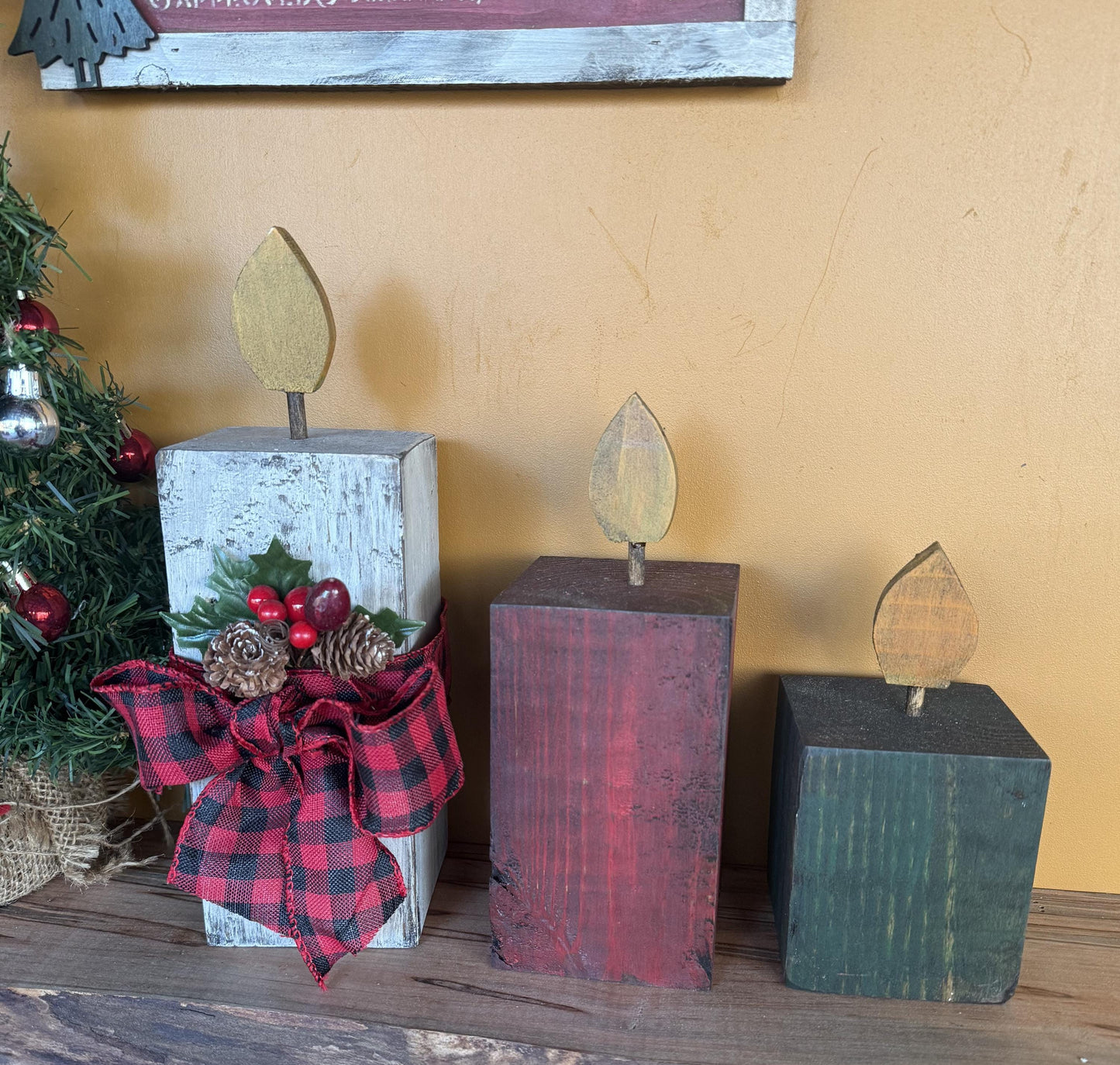 Christmas Wood Candle Trio