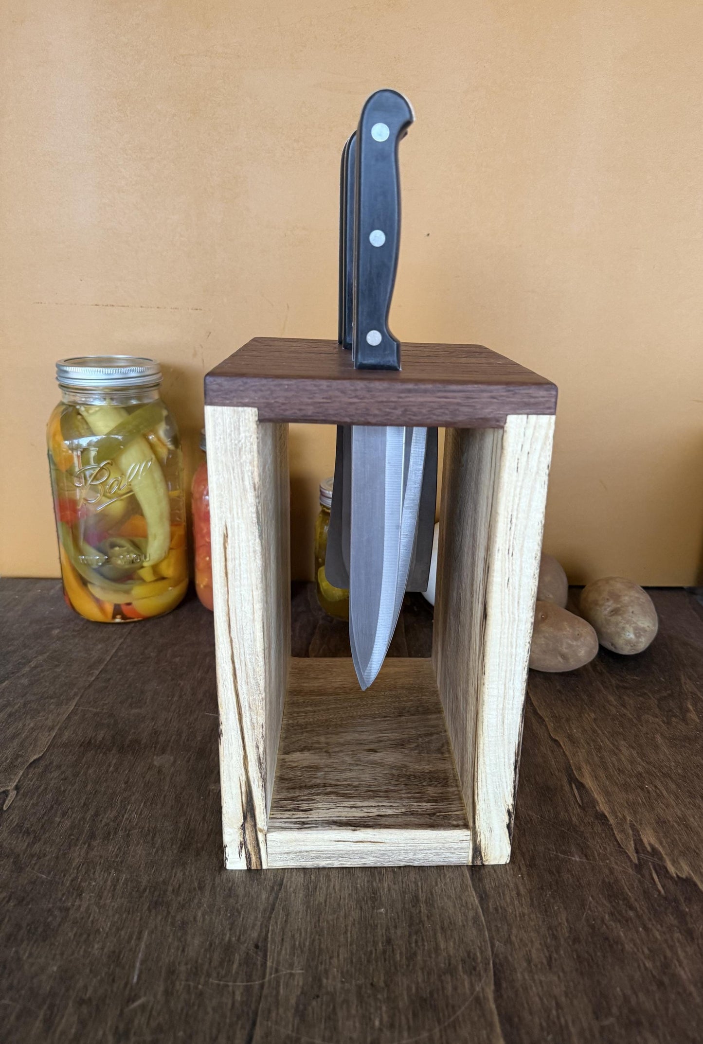 Knife Block - Hackberry and Walnut