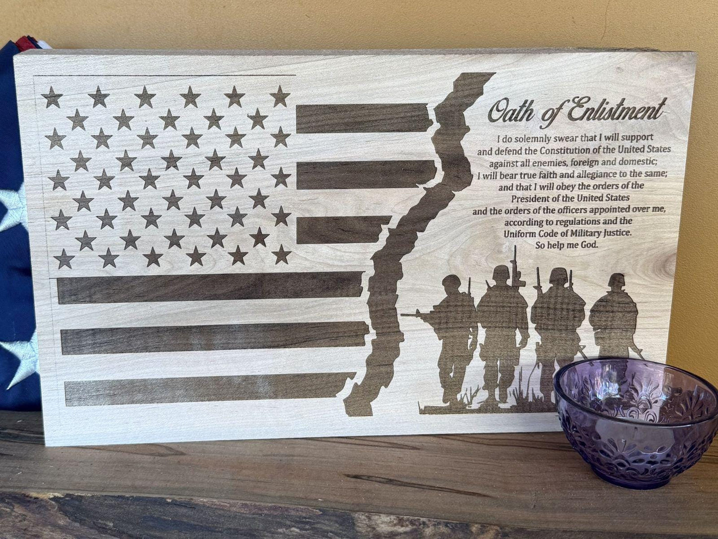 Military Oath of Enlistment Cherry Wood Sign (Large)