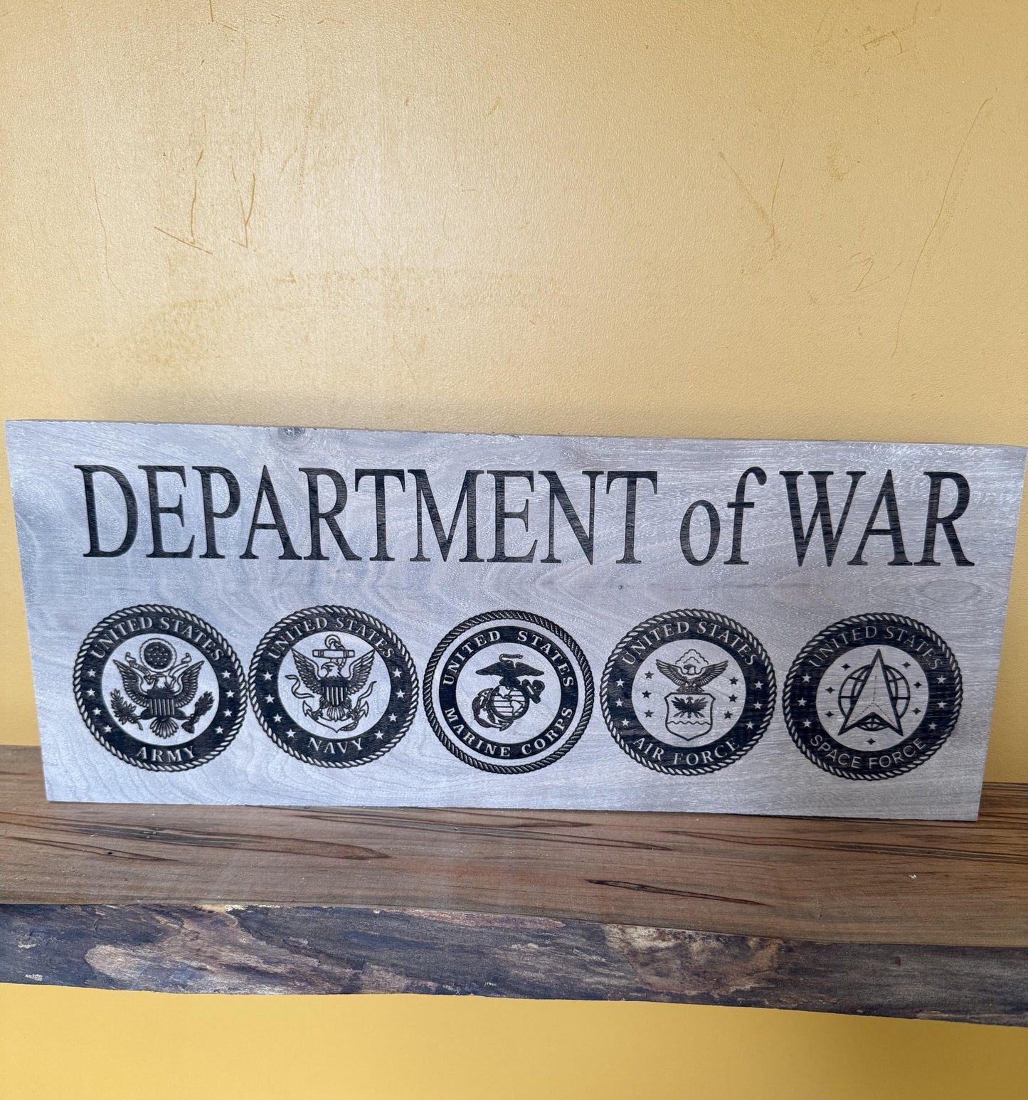 Department of War Military Walnut Wood Sign