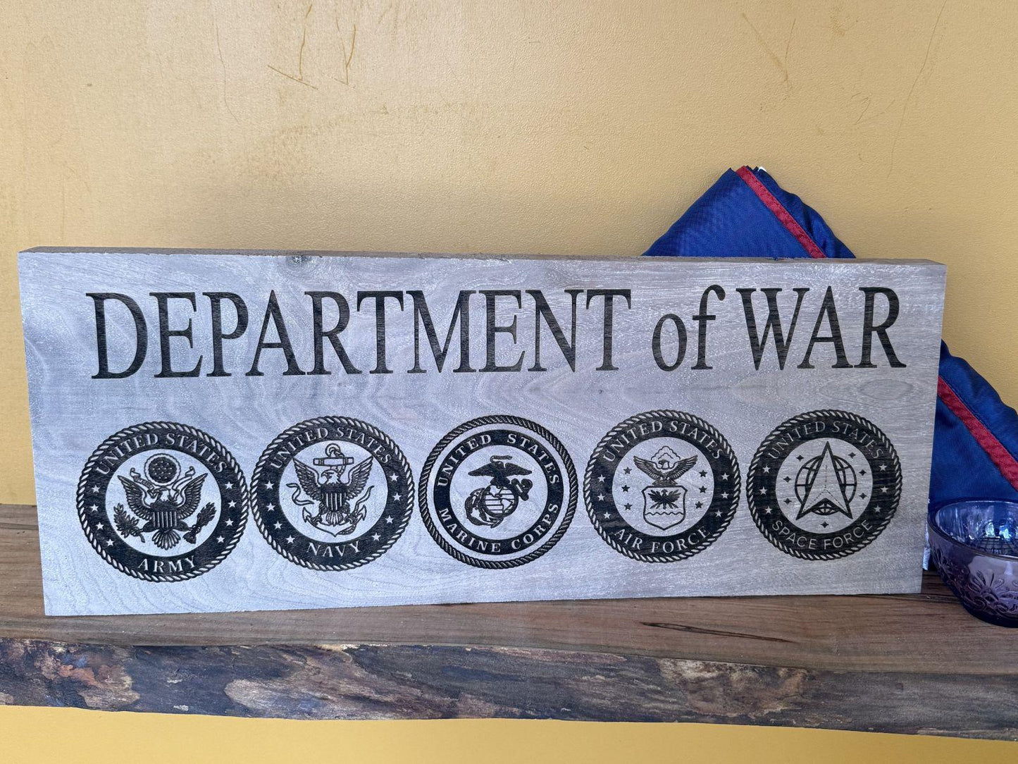 Department of War Military Walnut Wood Sign